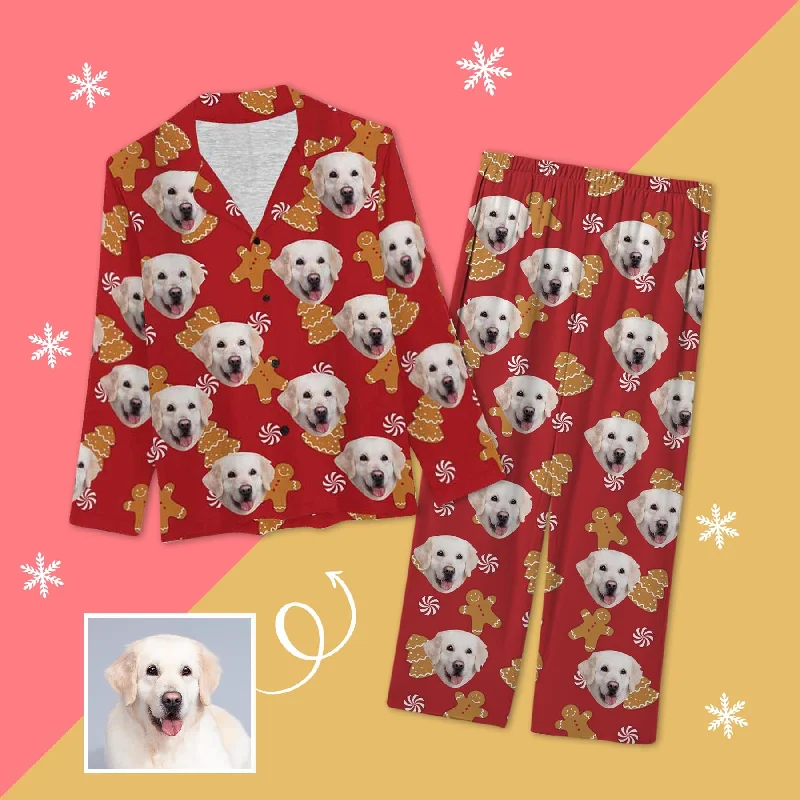 Custom Face Pajamas Cookie Red Sleepwear Personalized Women's Long Pajama Set Men's pajama sets