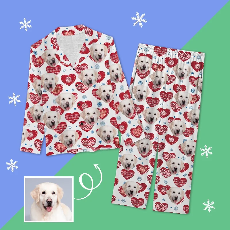 Custom Face Pajamas Red Heart Sleepwear Personalized Women's Long Pajama Set Travel pajama sets