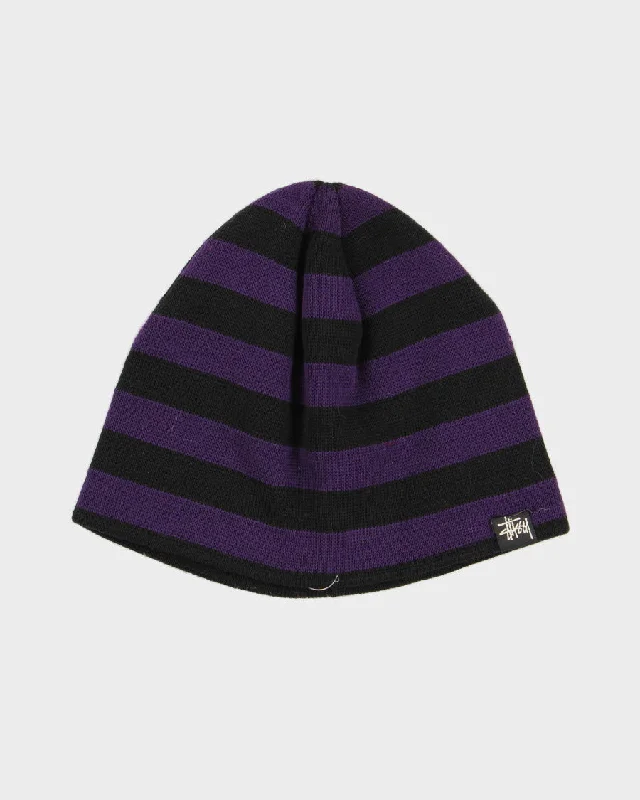 Unisex Black And Purple Striped Stussy Beanie Hoodie pajama sets