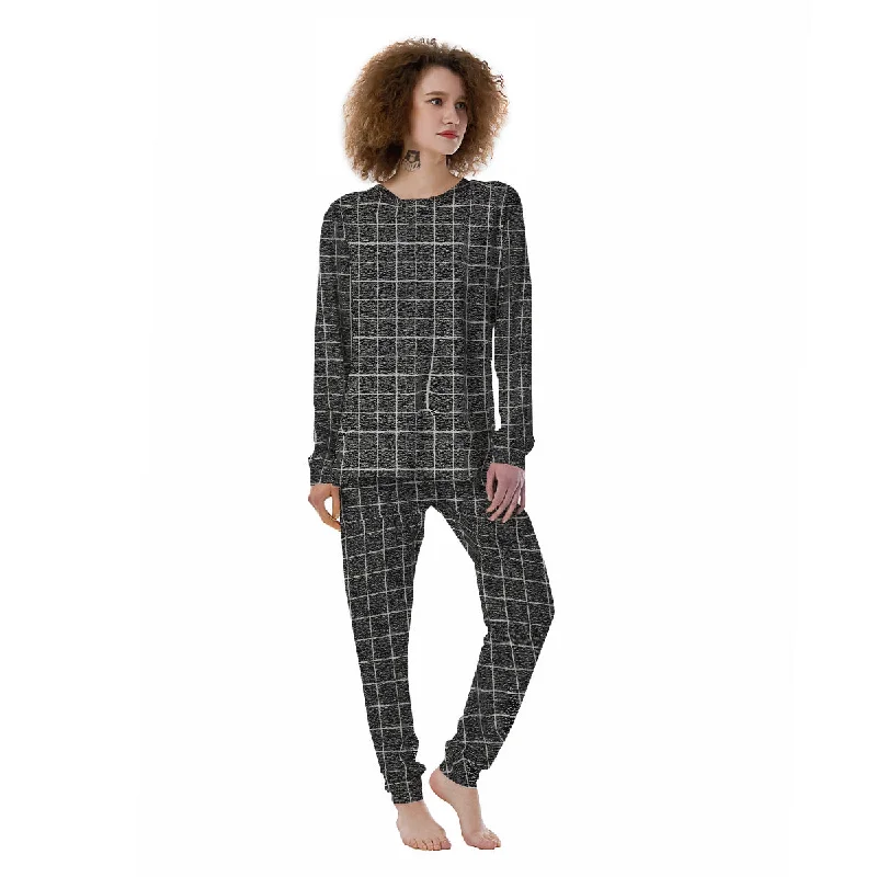 Windowpane Noisy Print Pattern Women's Pajamas Best pajama sets for sensitive skin