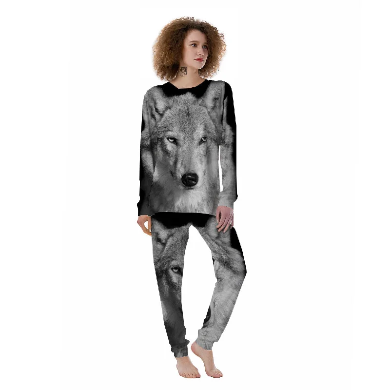 Wolf Monochrome Print Women's Pajamas Petite pajama sets