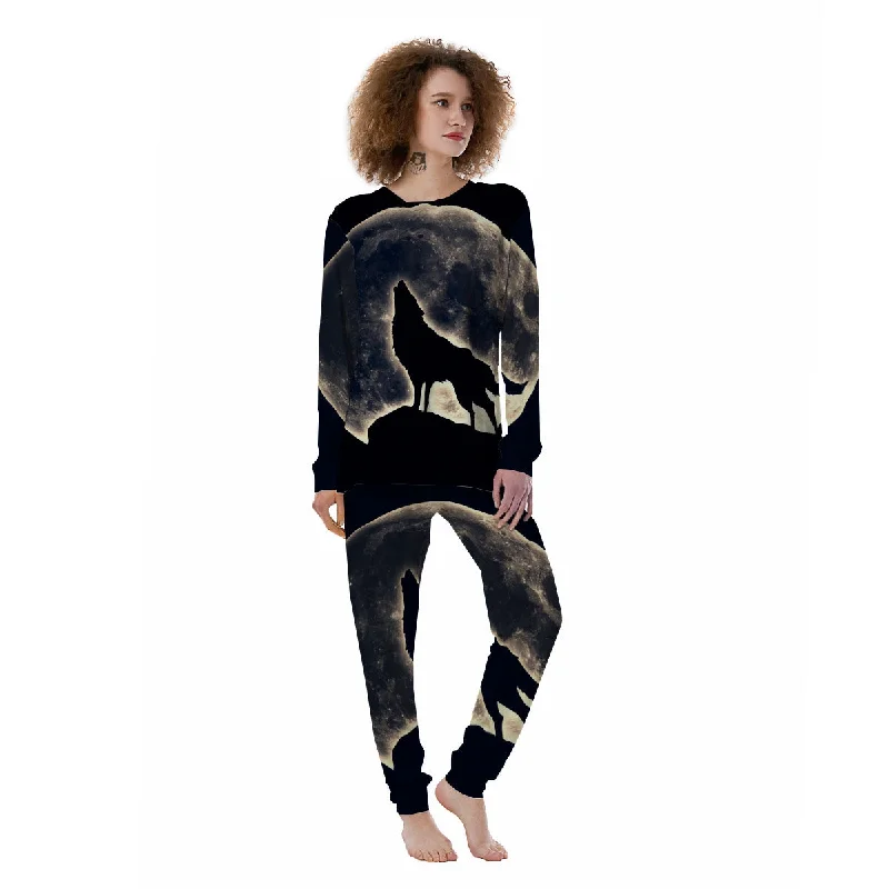 Wolf Moonlight Print Women's Pajamas Trendy pajama sets for women