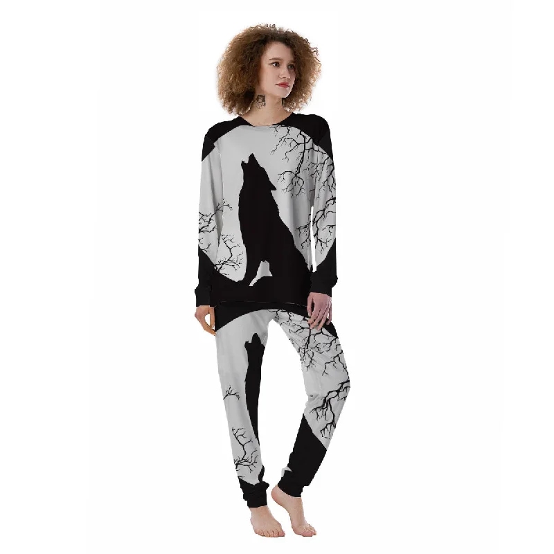 Wolf Spirit And Moon Print Women's Pajamas Best pajama sets for sensitive skin