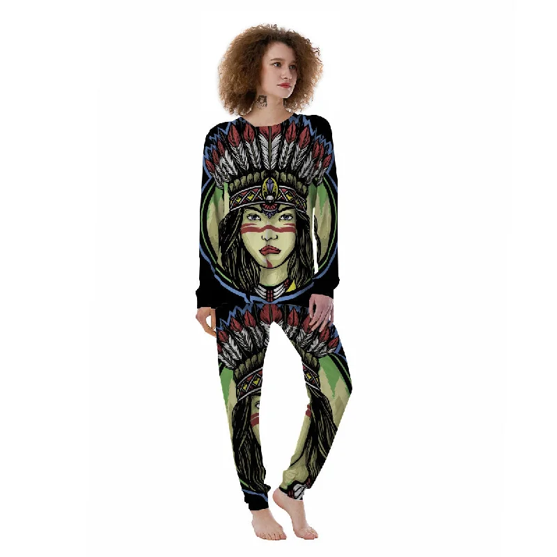 Woman Portrait Native Indian Print Women's Pajamas Shorts pajama sets