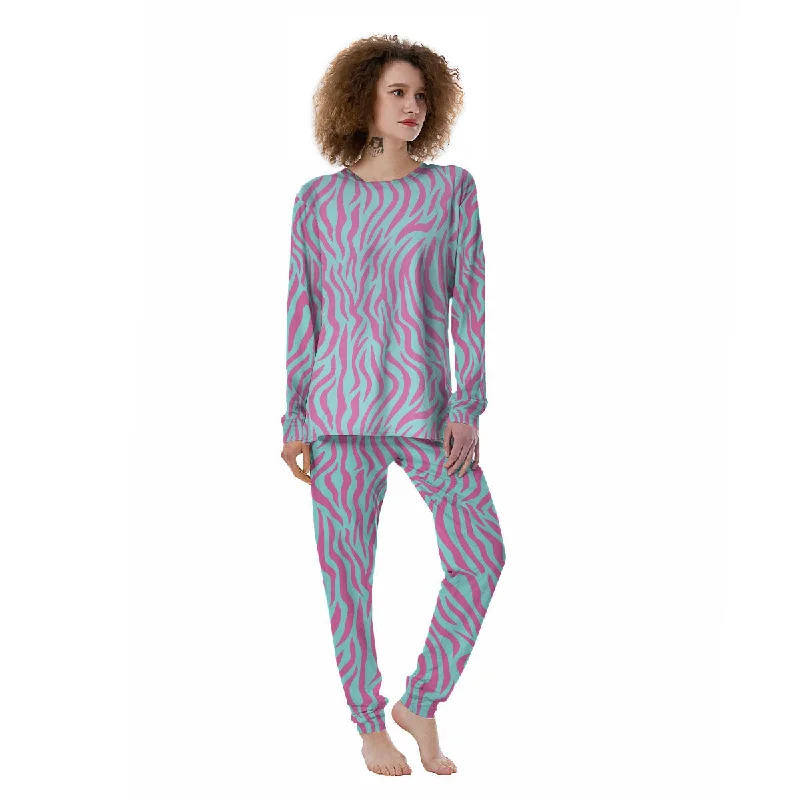 Zebra Stripes Blue And Pink Print Women's Pajamas Chic pajama sets