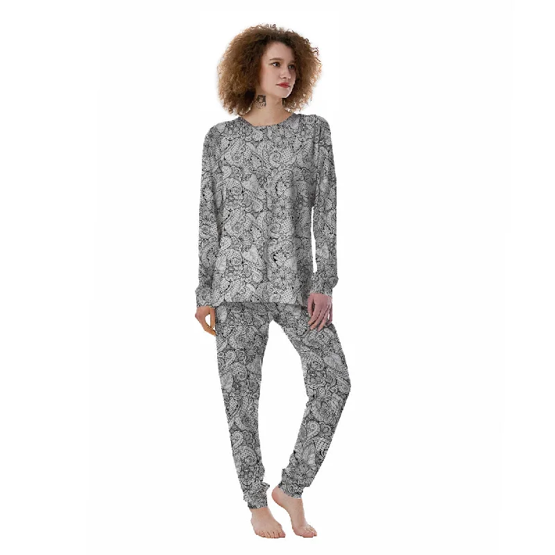 Zentangle Monochrome Print Pattern Women's Pajamas Breathable pajama sets