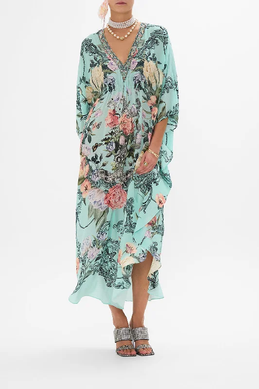 GATHERED WAIST KAFTAN PETAL PROMISE LAND Elegant Satin Robe