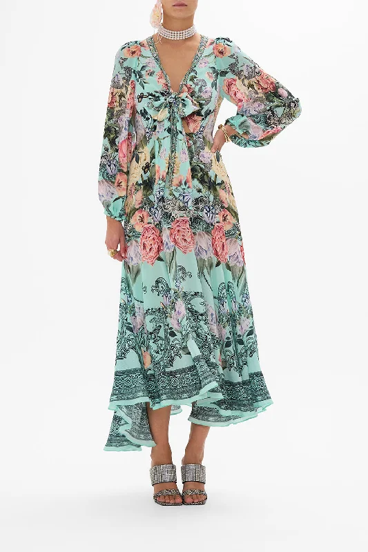 WRAP TIE DRESS WITH BLOUSON SLEEVE PETAL PROMISE LAND Luxe Gown Set