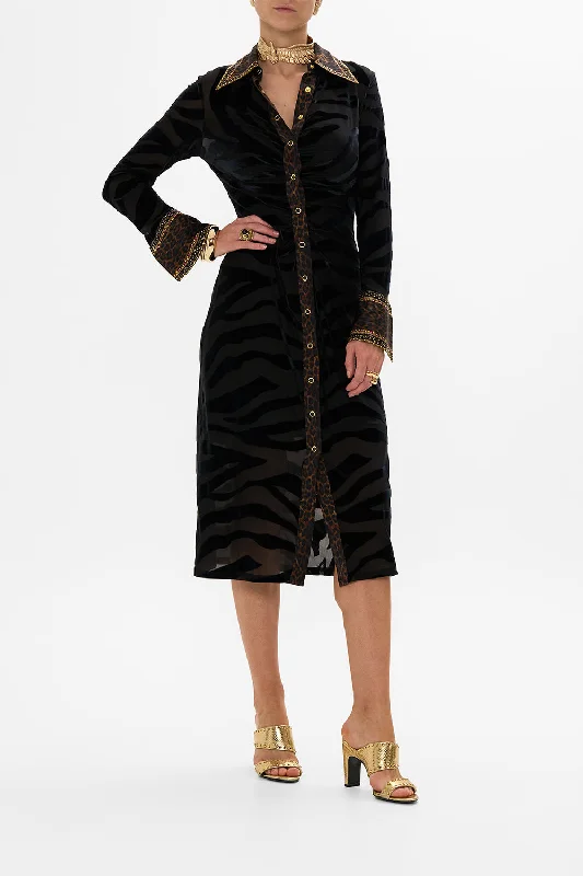 STRETCH VELVET ANIMAL SHIRT DRESS AMSTERGLAM Luxe Satin Gown