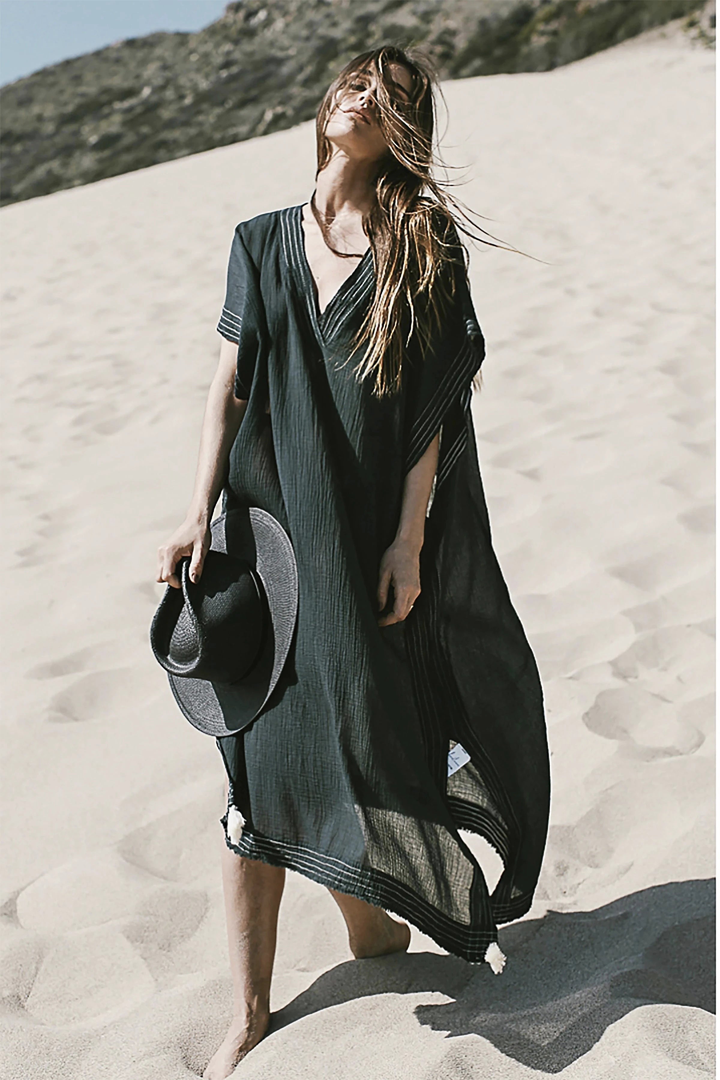 Summer Ready Breezy Kaftan in Black Classic Satin Gown