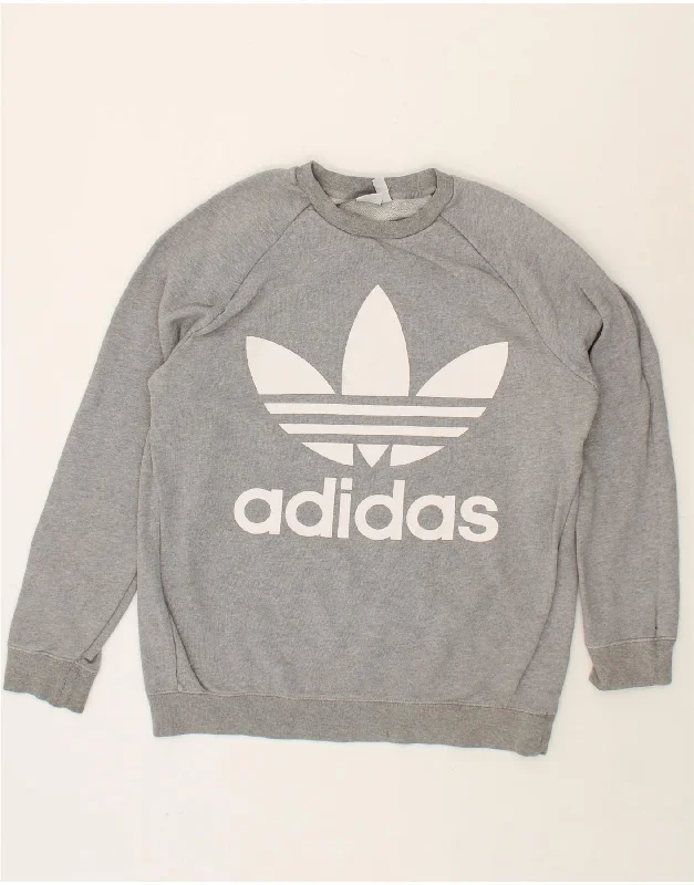 ADIDAS Womens Graphic Sweatshirt Jumper UK 14 Large   Grey Cotton College sweaters