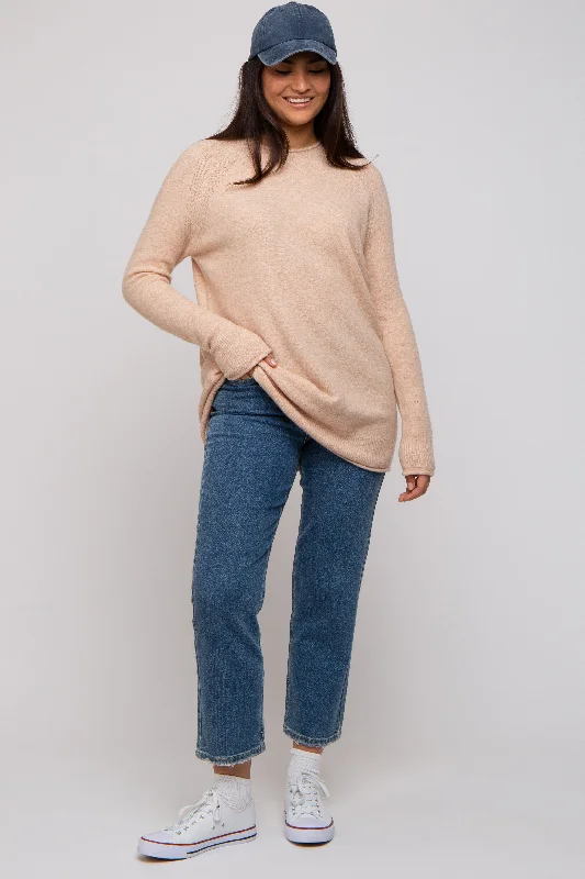 Beige Brushed Knit Sweater Breathable sweaters