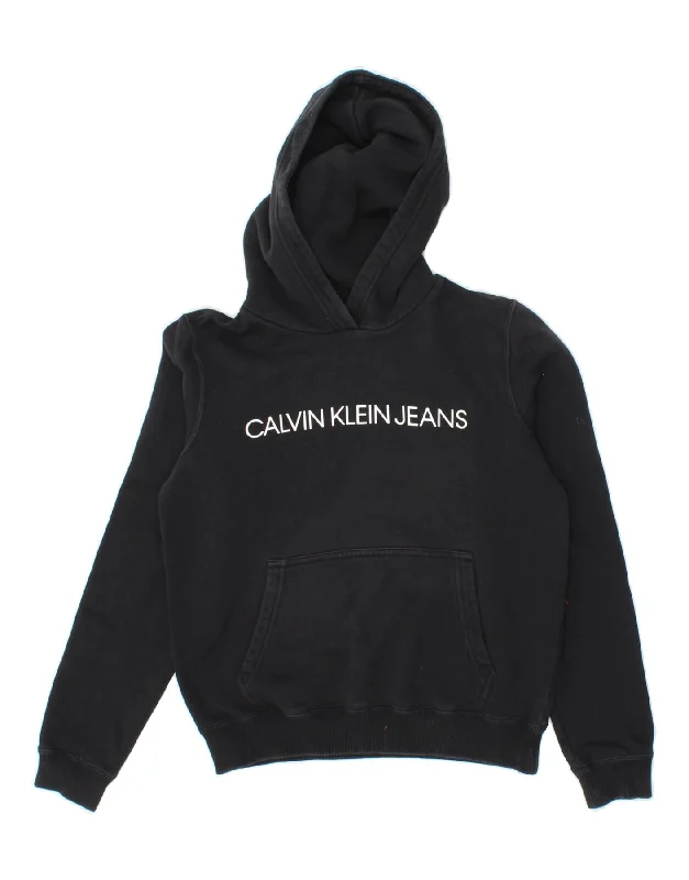 CALVIN KLEIN JEANS Womens Oversized Graphic Hoodie Jumper UK 6 XS Black Oversized sweaters