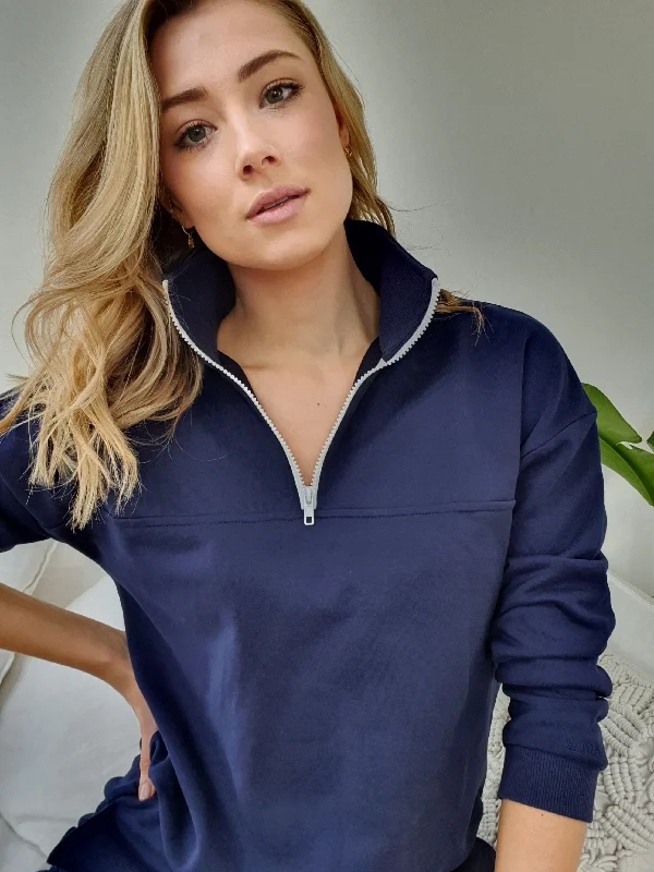 Casa Amuk WOMENS 1/4 ZIP JUMPER - NAVY Edgy sweaters