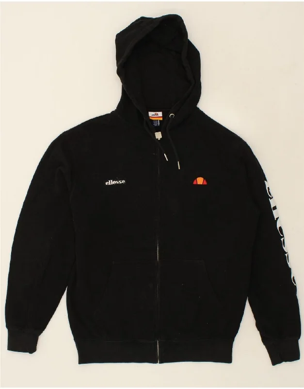 ELLESSE Womens Graphic Zip Hoodie Sweater UK 12 Medium  Black Cotton Acrylic sweaters