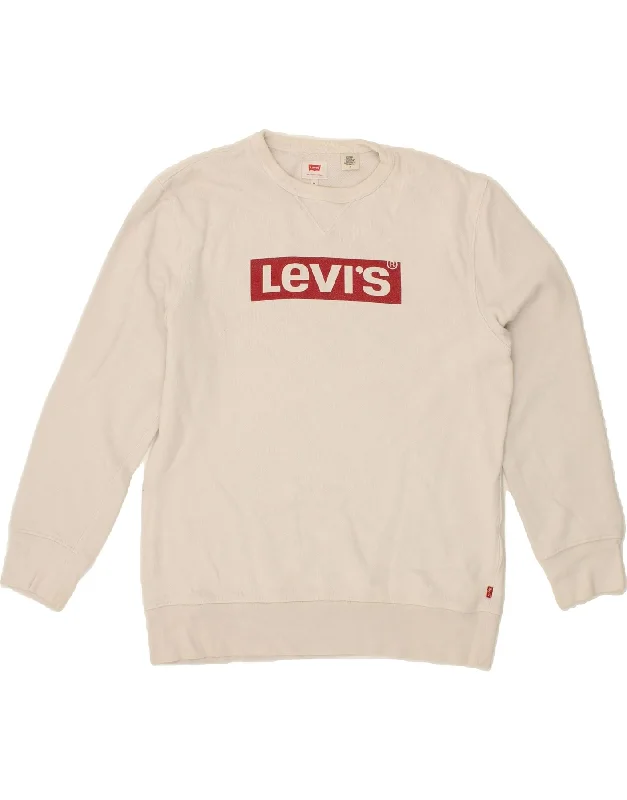 LEVI'S Womens Graphic Sweatshirt Jumper UK 14 Medium White Cotton Fall sweaters