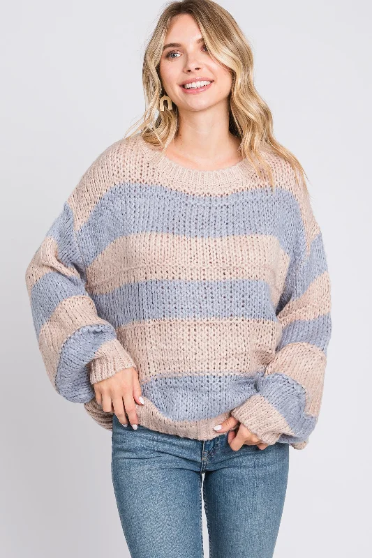 Light Blue Striped Knit Sweater Thanksgiving sweaters