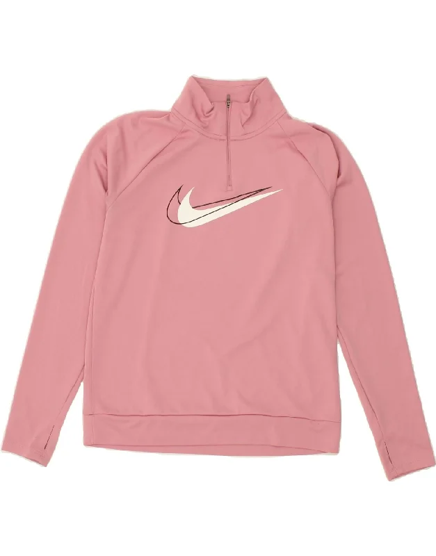 NIKE Womens Dri Fit Graphic Zip Neck Sweatshirt Jumper UK 10 Small Pink Men's wool sweaters discount