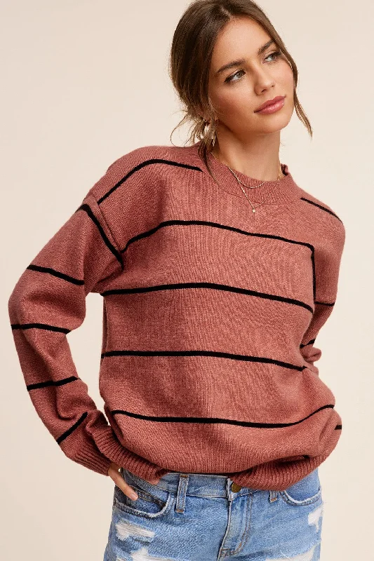 Rust Striped Mock Neck Sweater Fashionable sweaters