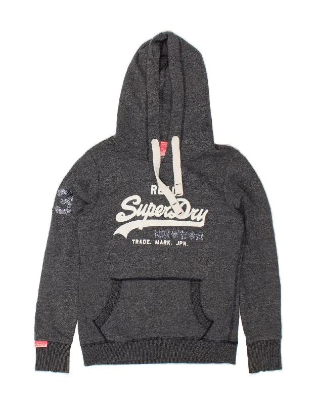 SUPERDRY Womens Graphic Hoodie Jumper UK 14 Medium Grey Flecked Cotton H&M sweaters