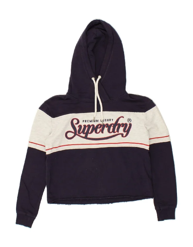 SUPERDRY Womens Heritage Graphic Hoodie Jumper UK 8 Small  Navy Blue North Face sweaters