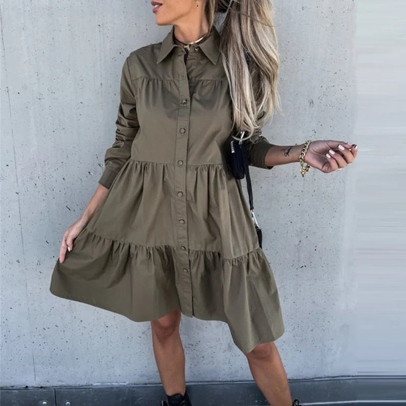 Lapel Pleated Ruffle Female Mini Dress Party mini dresses