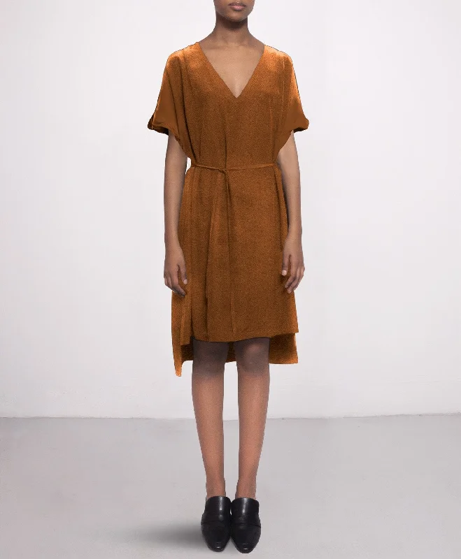 Day Knee-length Silk Dress Cashew Cognac Lace mini dresses