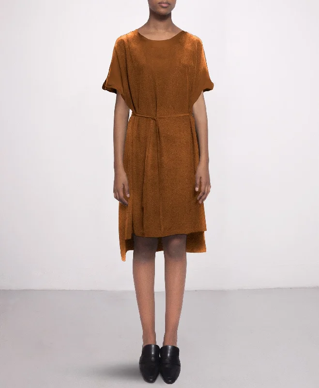 Knee-length Silk Dress Cashew Cognac Knitted mini dresses