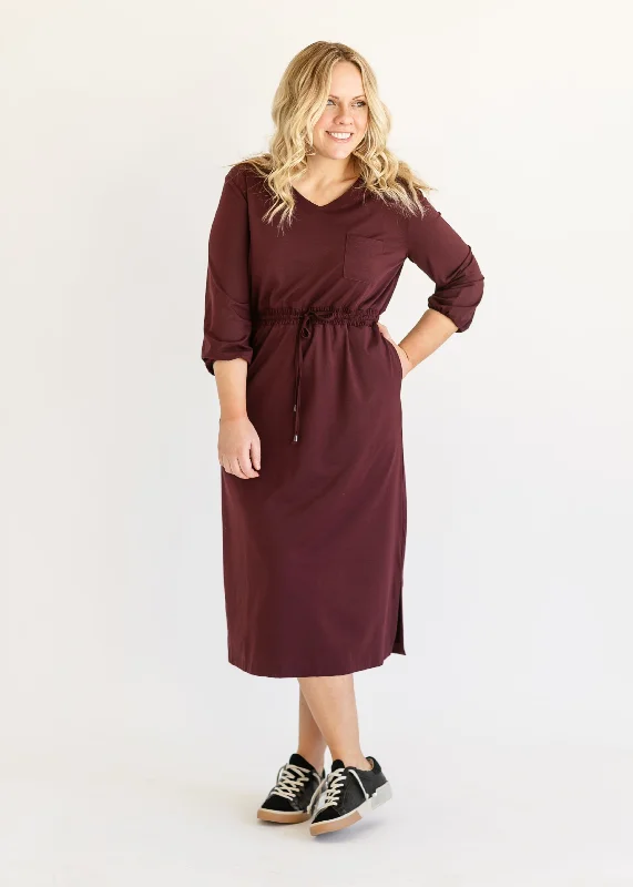 Ashley 3/4 Sleeve Stretch Waist Midi Dress - FINAL SALE Spring midi dresses