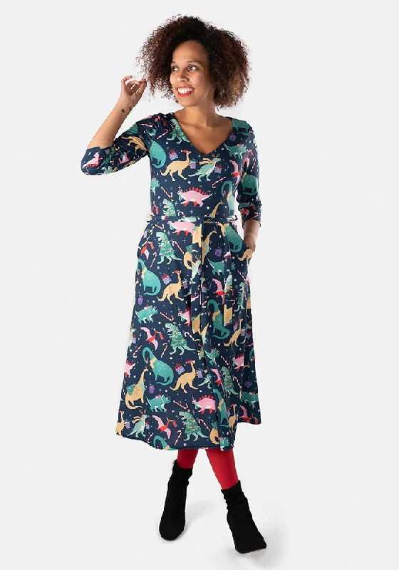 Clement Xmas Dinosaur Print Midi Dress Sexy little black midi dresses