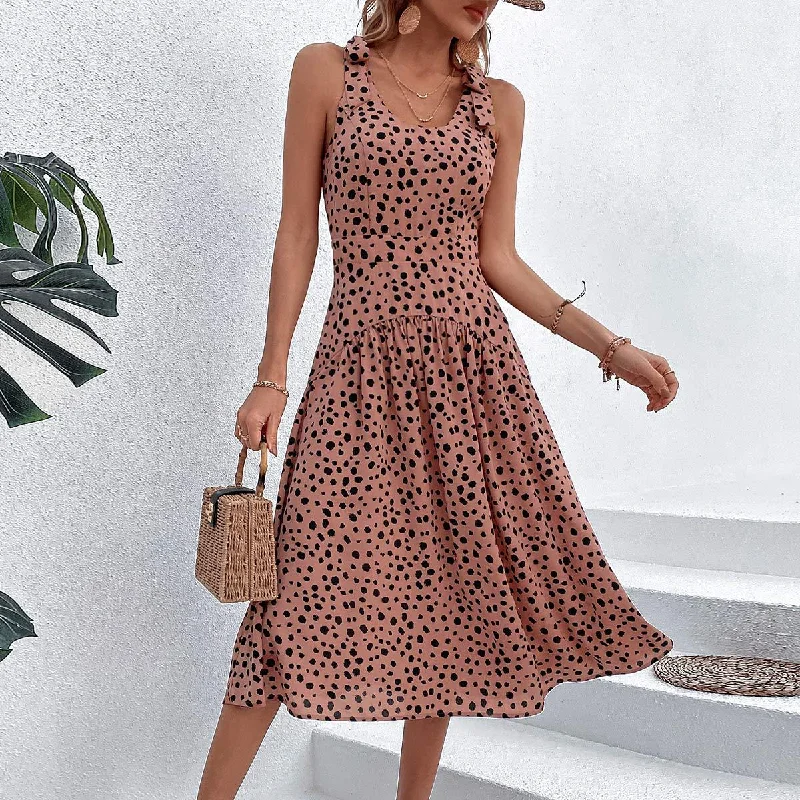 Esther Dot Print Midi Dress Denim midi dresses