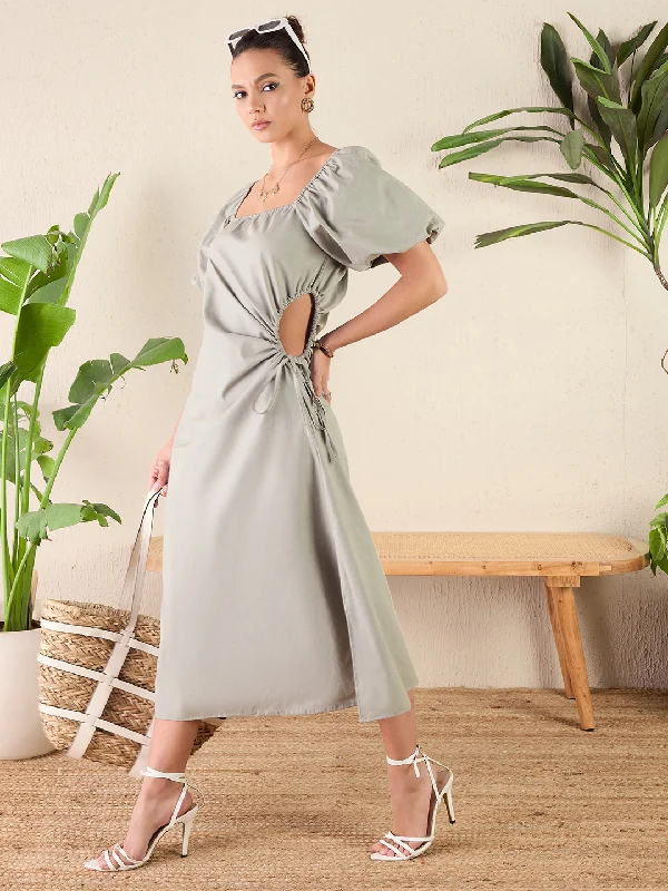 Cotton Poplin Side Cut-Out Midi Dress Sequin midi dresses