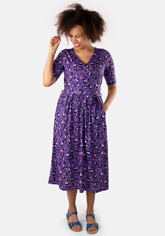 Yana Purple Animal Print Midi Dress Designer midi dresses