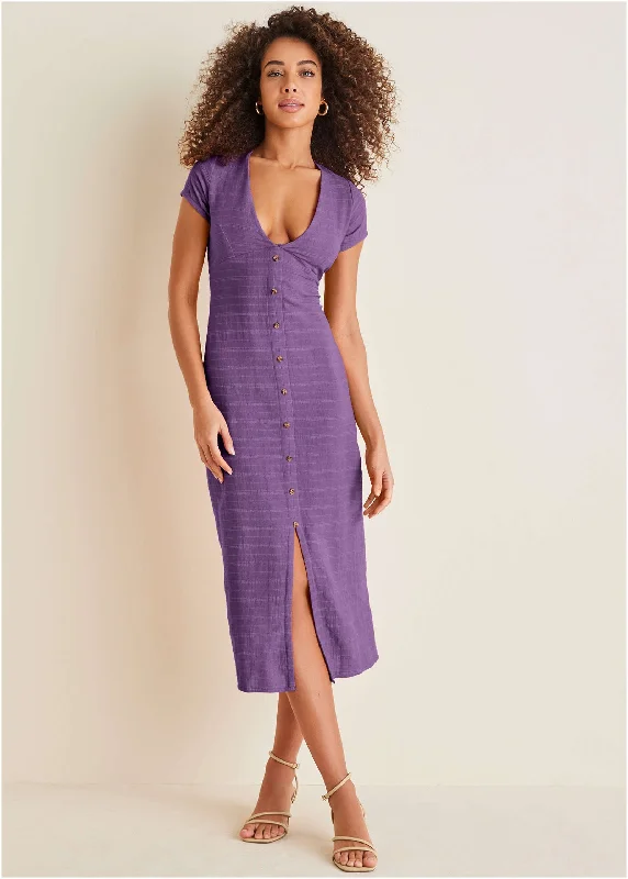 Linen Midi Dress - Purple Date night midi dresses