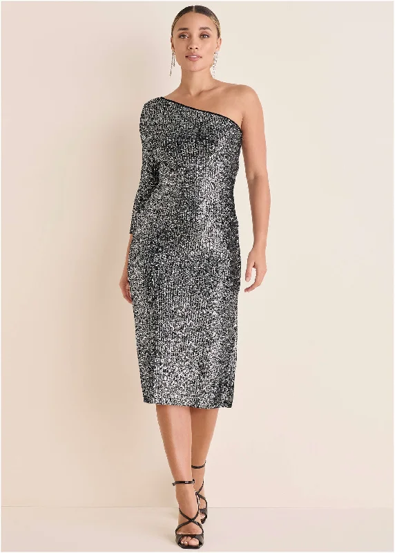 All Over Sequin Midi Dress - Silver Best midi dresses for tall women