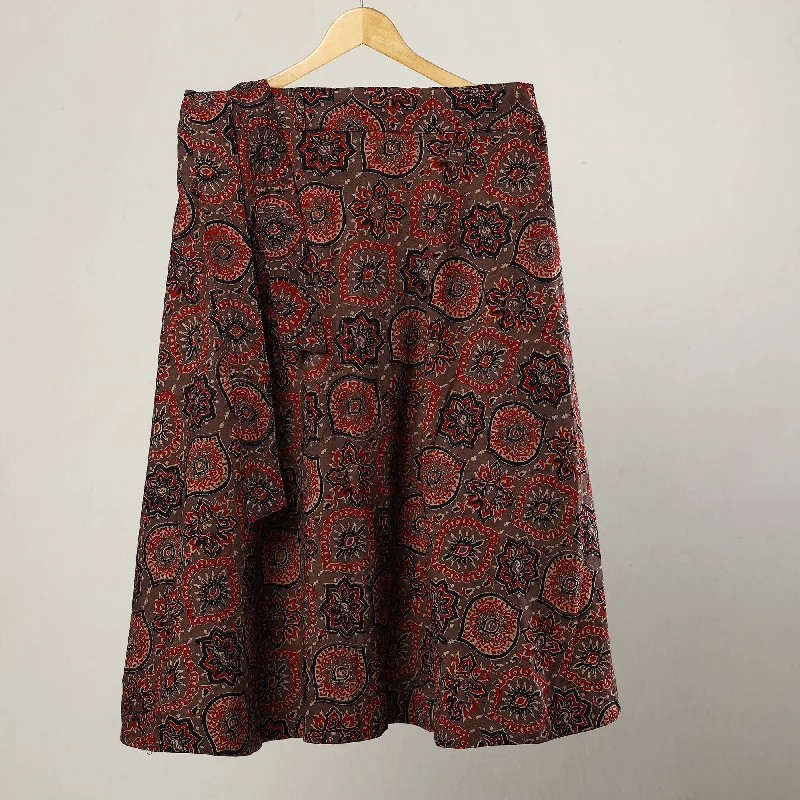 Brown - Ajrakh Block Printed Cotton Wrap Around Skirt 21 Long unclassified skirts