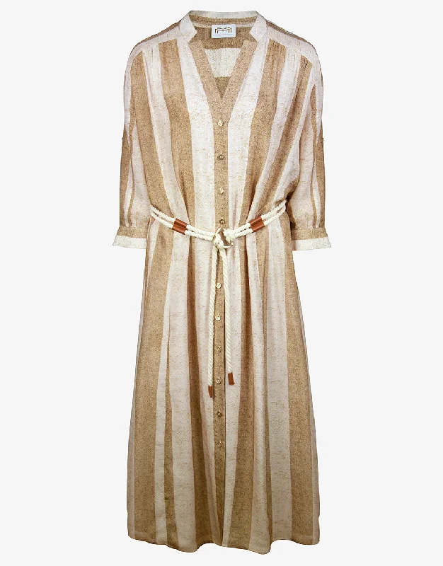 Belted Long Dress - Sand Ivory Vacation maxi dresses