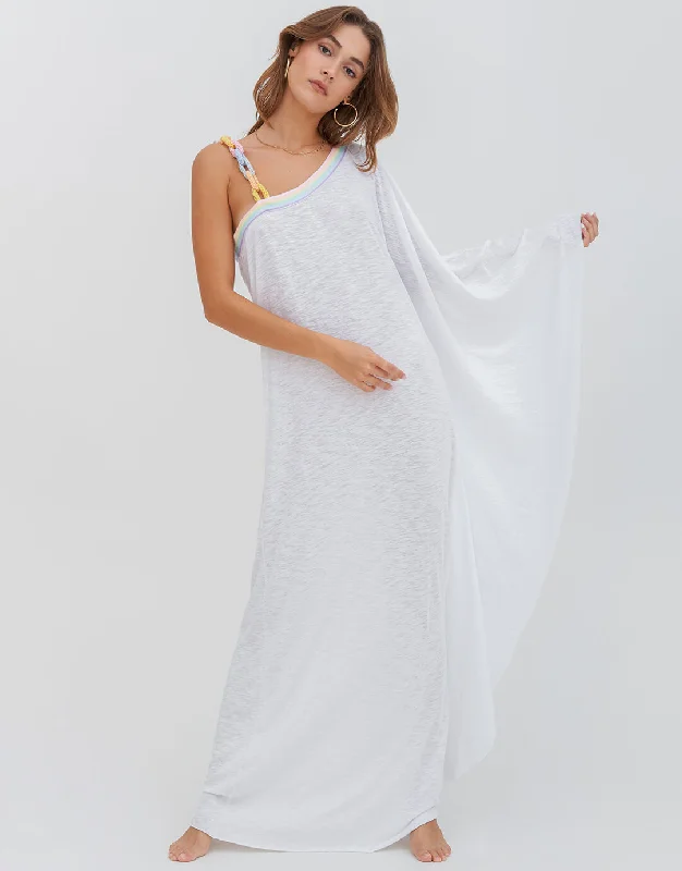 Chain One Shoulder Maxi Dress - White Comfortable maxi dresses for everyday wear