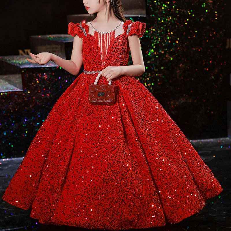 Girl Christmas Dress Children's Host Dress Princess Dress Tutu Skirt Girls Catwalk Sequins Dress Designer unclassified skirts