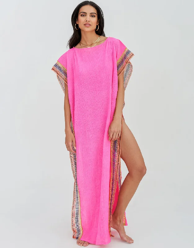 Crinkle Maxi Kaftan - Hot Pink Halter maxi dresses