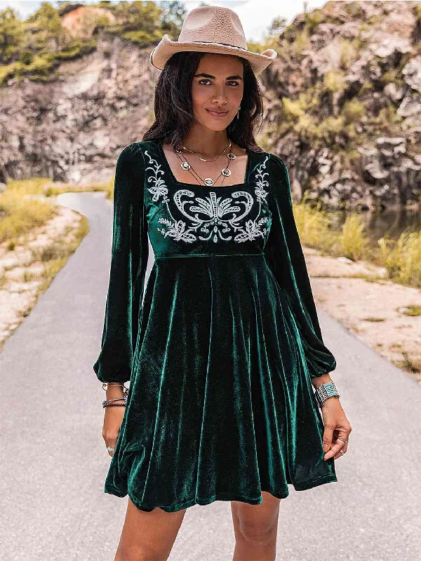 Embroidered Square Neck Long Sleeve Dress ASOS maxi dresses