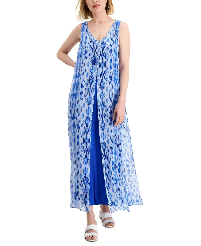 JM Collection Womens Printed Chiffon Overlay Maxi Dress Best maxi dresses for tall women