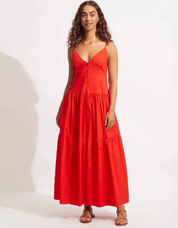 Poplin Maxi Dress - Red Trendy maxi dresses under $50