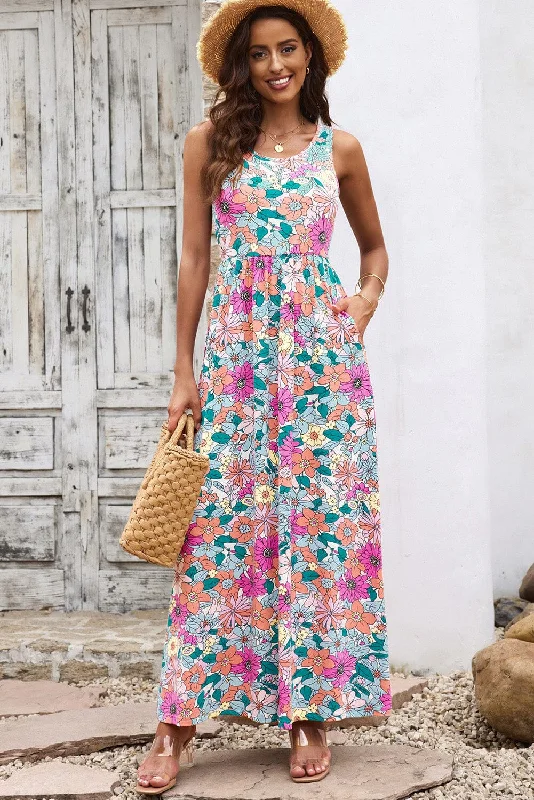 Round Neck Sleeveless Maxi Dress with Pockets Flattering maxi dresses for all body types