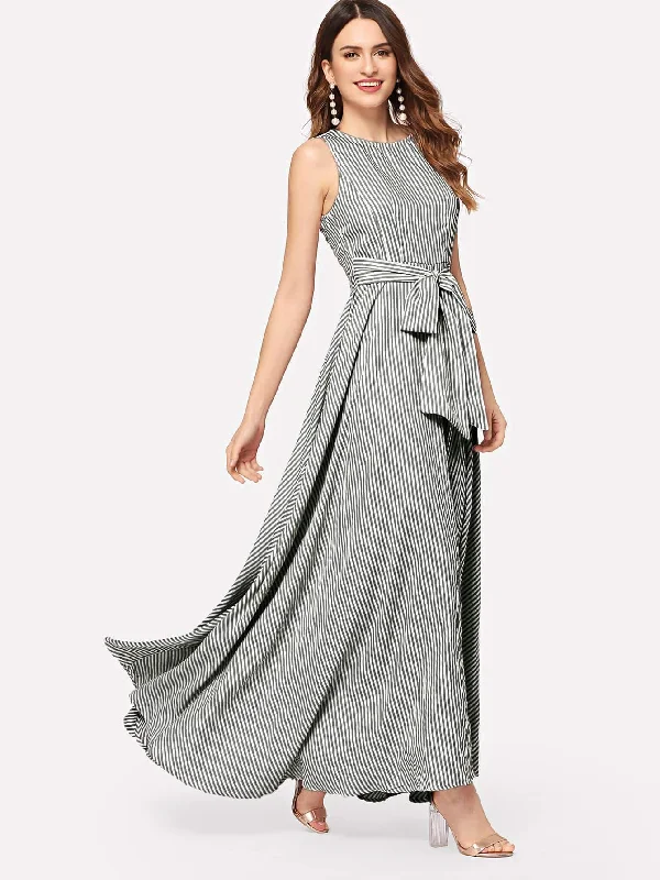 Striped Bow Tie Waist Maxi Dress Wrap maxi dresses