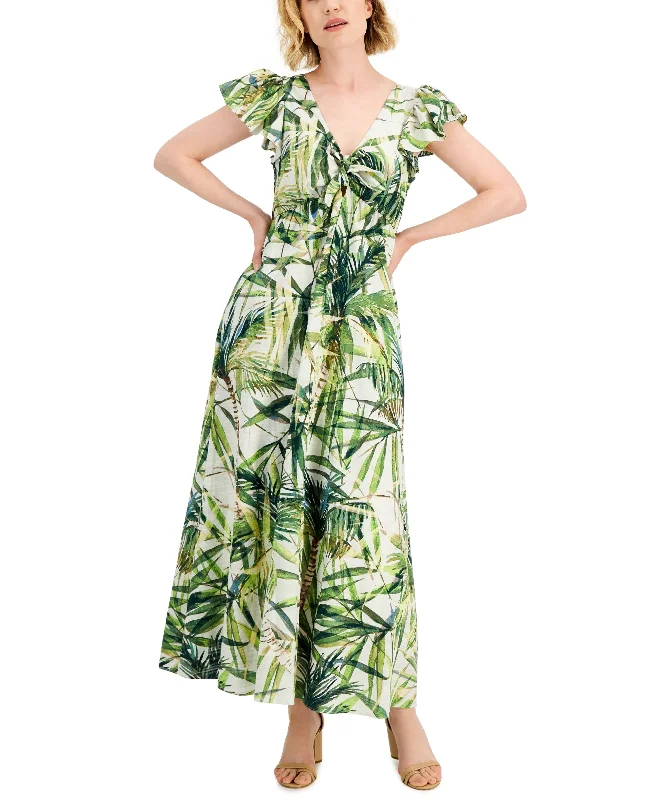 Taylor Cotton Printed Bow Tie Maxi Dress Designer maxi dresses