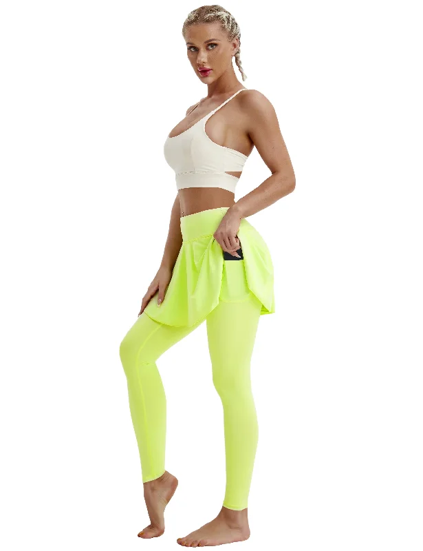 Athletic Tennis Golf Skort with Pocket Shorts neonyellow_Jogging Mini Skirt Style