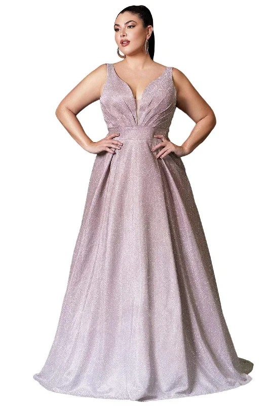 Cinderella Divine - 9174C Deep V-neck Pleated A-line Gown Hot new arrivals in party dresses