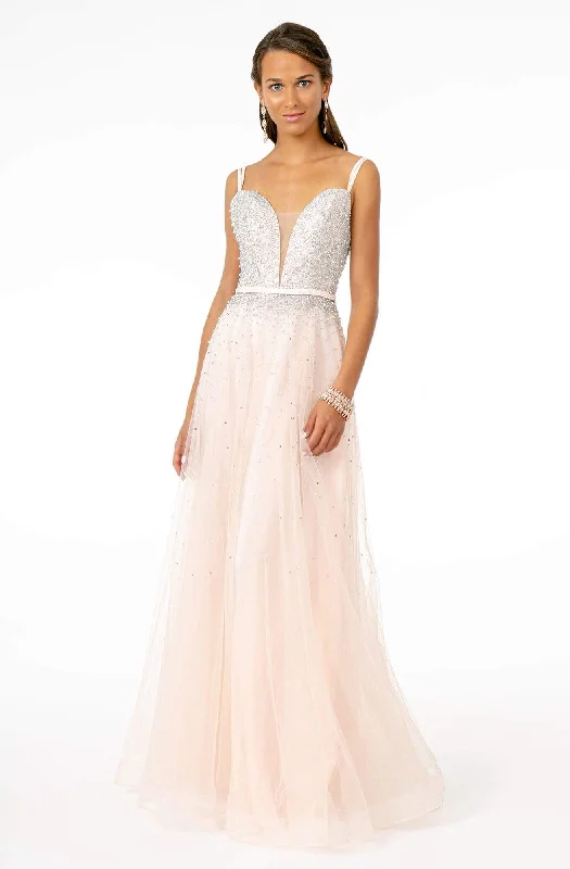 Elizabeth K - GL2892 Plunging Jewel-Studded A-Line Gown Best party dresses for tall women