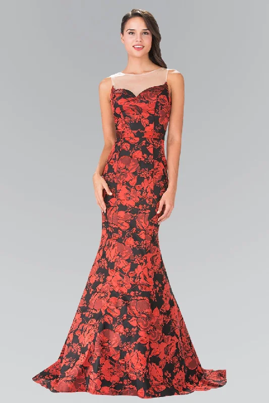 Elizabeth K - GL2246 Illusion Bateau Neckline with Floral Print Gown Chic party dresses